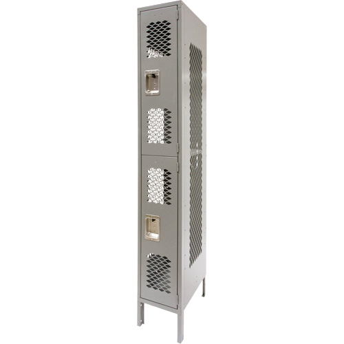 Vented Lockers, 2 -tier, 12" x 18" x 78", Steel, Grey, Knocked Down, Perforated Helyx Safety & Industrial Supplies