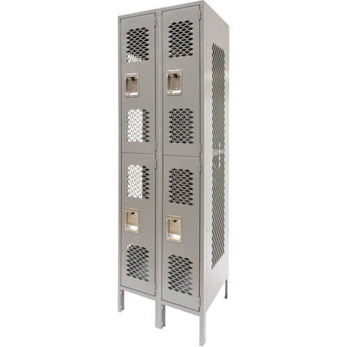 Casiers ventil&eacute;s, 2 niveaux, Bloc de 2, 24" x 18" x 78", Acier, Gris, D&eacute;mont&eacute;, Perfor&eacute; Helyx Safety & Industrial Supplies