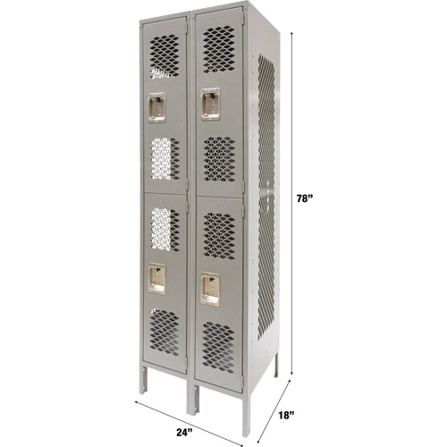 Casiers ventil&eacute;s, 2 niveaux, Bloc de 2, 24" x 18" x 78", Acier, Gris, D&eacute;mont&eacute;, Perfor&eacute; Helyx Safety & Industrial Supplies