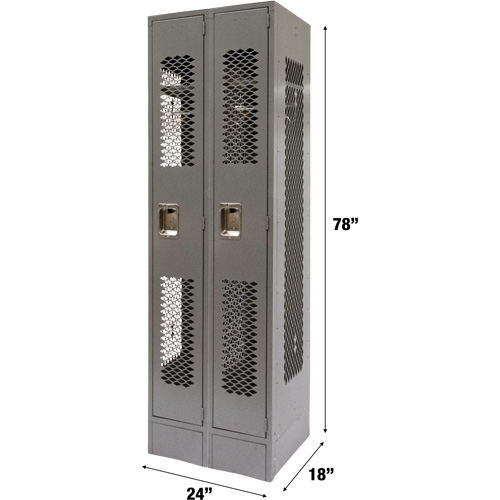 Vented Lockers, Bank of 2, 24" x 18" x 78", Steel, Grey, Knocked Down, Perforated Helyx Safety & Industrial Supplies