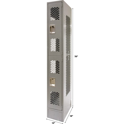 Casiers ventil&eacute;s, 2 niveaux, 12" x 18" x 78", Acier, Gris, D&eacute;mont&eacute;, Perfor&eacute; Helyx Safety & Industrial Supplies