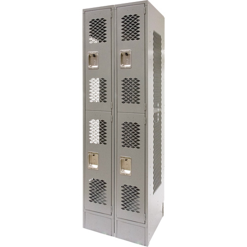 Casiers ventil&eacute;s, 2 niveaux, Bloc de 2, 24" x 18" x 78", Acier, Gris, D&eacute;mont&eacute;, Perfor&eacute; Helyx Safety & Industrial Supplies