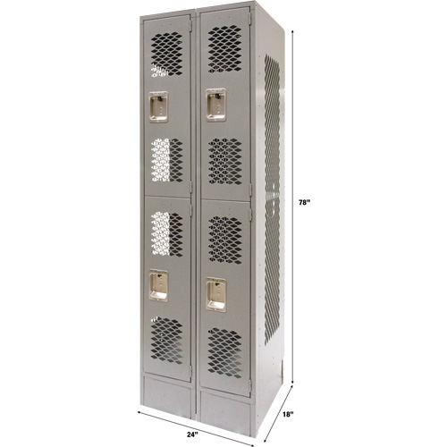 Casiers ventil&eacute;s, 2 niveaux, Bloc de 2, 24" x 18" x 78", Acier, Gris, D&eacute;mont&eacute;, Perfor&eacute; Helyx Safety & Industrial Supplies