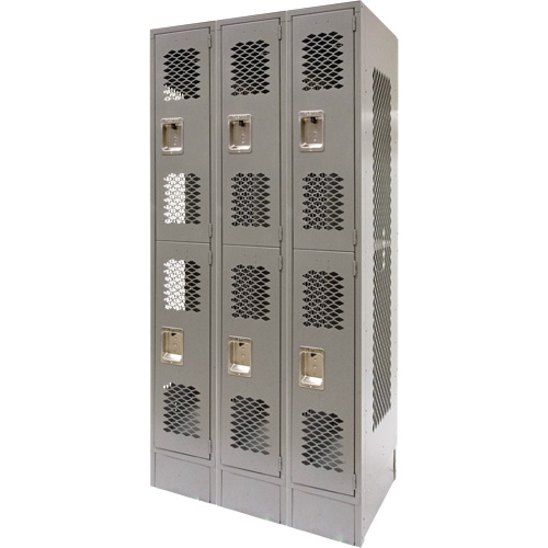 Casiers ventil&eacute;s, 2 niveaux, Bloc de 3, 36" x 18" x 78", Acier, Gris, D&eacute;mont&eacute;, Perfor&eacute; Helyx Safety & Industrial Supplies
