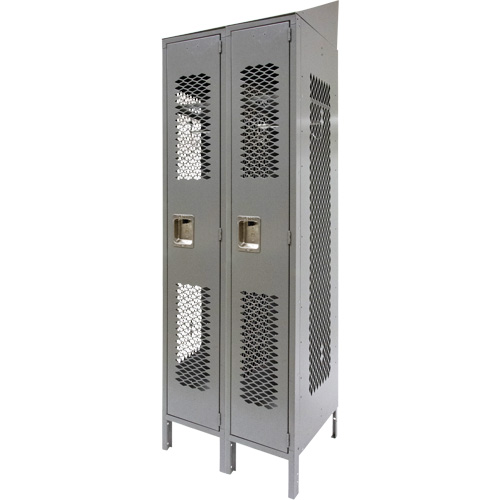 Vented Lockers, Bank of 2, 24" x 18" x 88", Steel, Grey, Knocked Down, Perforated Helyx Safety & Industrial Supplies