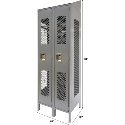 Vented Lockers, Bank of 2, 24" x 18" x 88", Steel, Grey, Knocked Down, Perforated Helyx Safety & Industrial Supplies