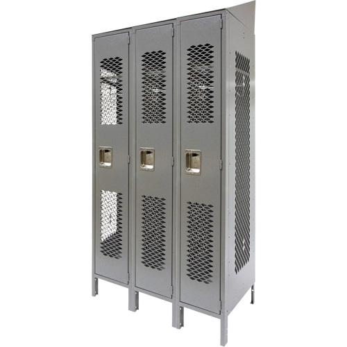 Casiers ventil&eacute;s, Bloc de 3, 36" x 18" x 88", Acier, Gris, D&eacute;mont&eacute;, Perfor&eacute; Helyx Safety & Industrial Supplies