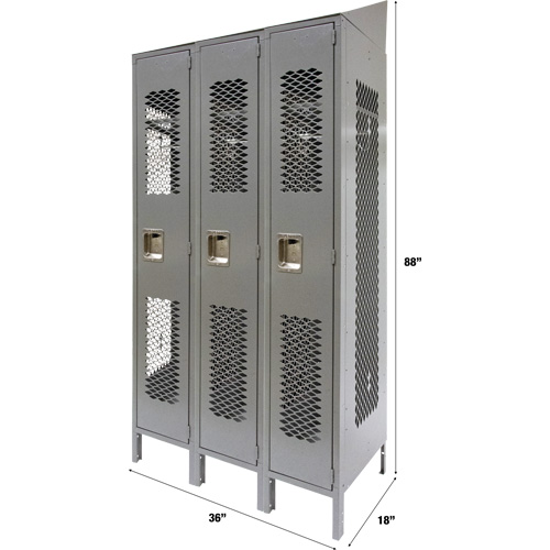 Casiers ventil&eacute;s, Bloc de 3, 36" x 18" x 88", Acier, Gris, D&eacute;mont&eacute;, Perfor&eacute; Helyx Safety & Industrial Supplies