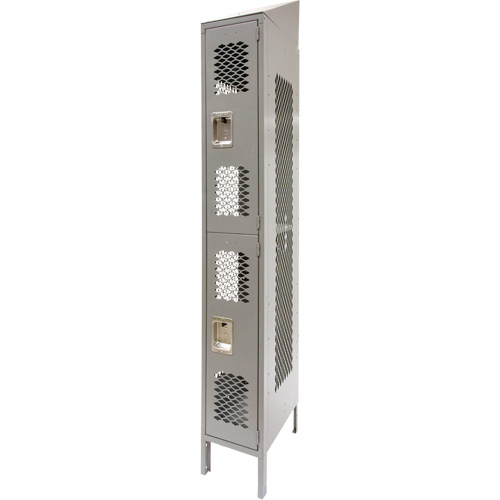 Casiers ventil&eacute;s, 2 niveaux, 12" x 18" x 88", Acier, Gris, D&eacute;mont&eacute;, Perfor&eacute; Helyx Safety & Industrial Supplies