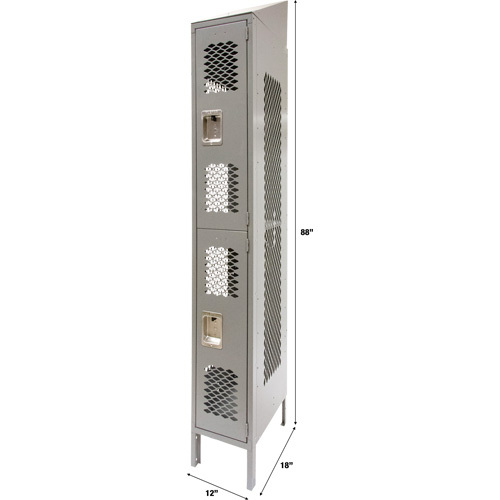 Casiers ventil&eacute;s, 2 niveaux, 12" x 18" x 88", Acier, Gris, D&eacute;mont&eacute;, Perfor&eacute; Helyx Safety & Industrial Supplies