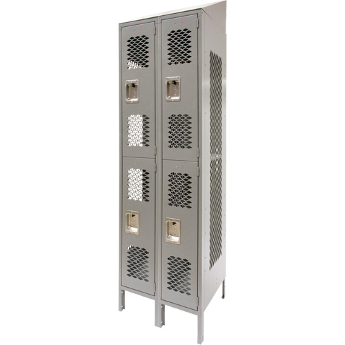 Casiers ventil&eacute;s, 2 niveaux, Bloc de 2, 24" x 18" x 88", Acier, Gris, D&eacute;mont&eacute;, Perfor&eacute; Helyx Safety & Industrial Supplies