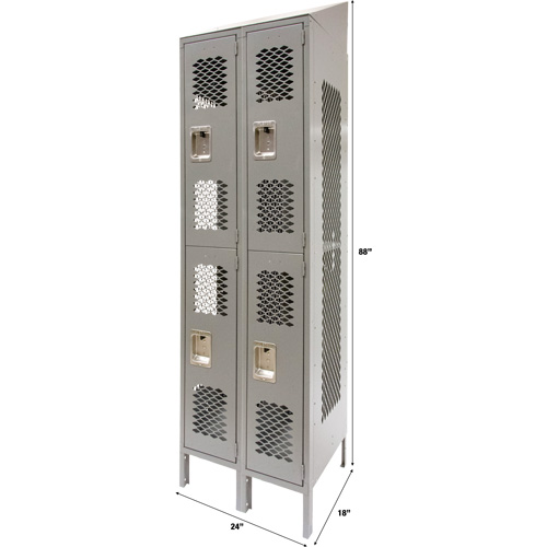 Casiers ventil&eacute;s, 2 niveaux, Bloc de 2, 24" x 18" x 88", Acier, Gris, D&eacute;mont&eacute;, Perfor&eacute; Helyx Safety & Industrial Supplies