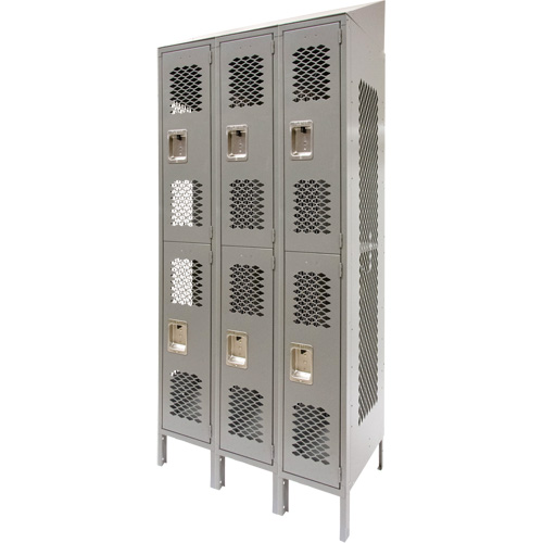 Casiers ventil&eacute;s, 2 niveaux, Bloc de 3, 36" x 18" x 88", Acier, Gris, D&eacute;mont&eacute;, Perfor&eacute; Helyx Safety & Industrial Supplies