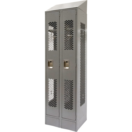 Vented Lockers, Bank of 2, 24" x 18" x 88", Steel, Grey, Knocked Down, Perforated Helyx Safety & Industrial Supplies
