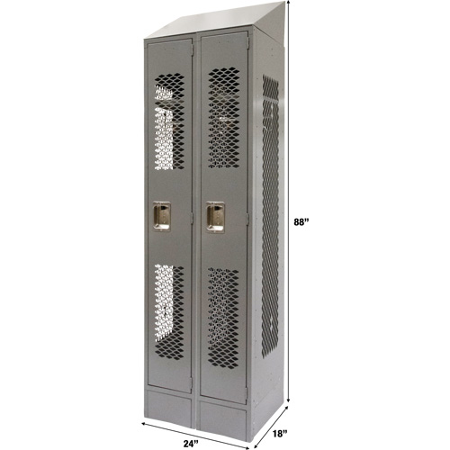 Vented Lockers, Bank of 2, 24" x 18" x 88", Steel, Grey, Knocked Down, Perforated Helyx Safety & Industrial Supplies