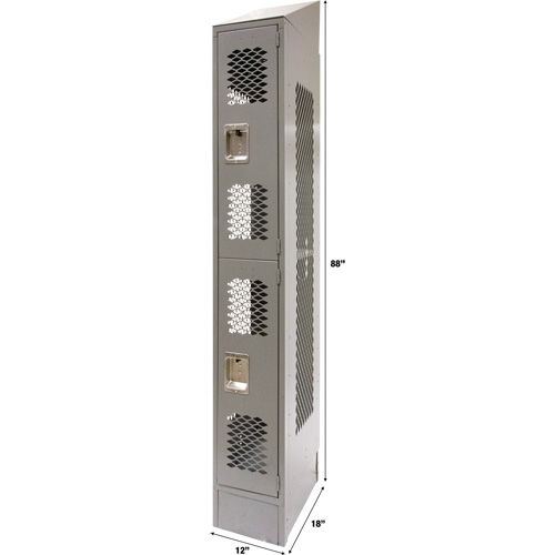 Casiers ventil&eacute;s, 2 niveaux, 12" x 18" x 88", Acier, Gris, D&eacute;mont&eacute;, Perfor&eacute; Helyx Safety & Industrial Supplies