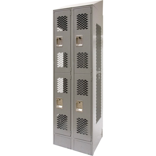 Casiers ventil&eacute;s, 2 niveaux, Bloc de 2, 24" x 18" x 88", Acier, Gris, D&eacute;mont&eacute;, Perfor&eacute; Helyx Safety & Industrial Supplies