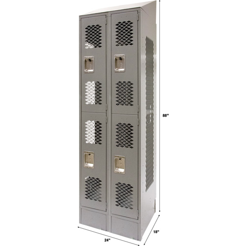 Casiers ventil&eacute;s, 2 niveaux, Bloc de 2, 24" x 18" x 88", Acier, Gris, D&eacute;mont&eacute;, Perfor&eacute; Helyx Safety & Industrial Supplies