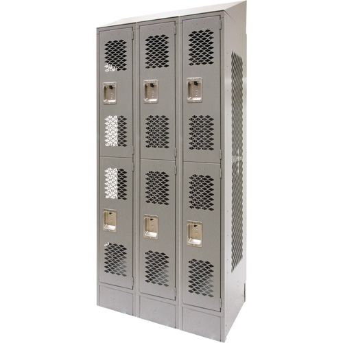 Vented Lockers, 2 -tier, Bank of 3, 36" x 18" x 88", Steel, Grey, Knocked Down, Perforated Helyx Safety & Industrial Supplies