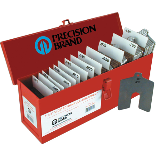 Slotted Shim Assortments, 4" L x 0.001"- 0.125" Thickness, 4" W, Stainless Steel Helyx Safety & Industrial Supplies