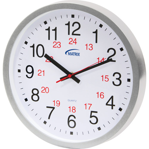 12/24 H Clock, Analog, Battery Operated, 12", Silver Helyx Safety & Industrial Supplies