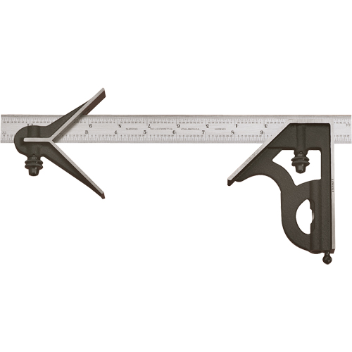Combination Squares with Square Head & Centre Head - No. 11HC Series with Cast Iron Heads, 18" L, 1/16" Graduations, Steel, Plain Helyx Safety & Industrial Supplies