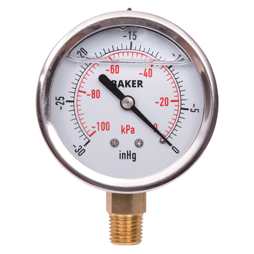 Pressure Gauges, 2-1/2" , 30" Hg-0" Vac., Bottom Mount, Liquid Filled Analogue Helyx Safety & Industrial Supplies