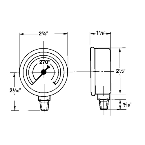 Pressure Gauges, 2-1/2" , 30" Hg-0" Vac., Bottom Mount, Liquid Filled Analogue Helyx Safety & Industrial Supplies