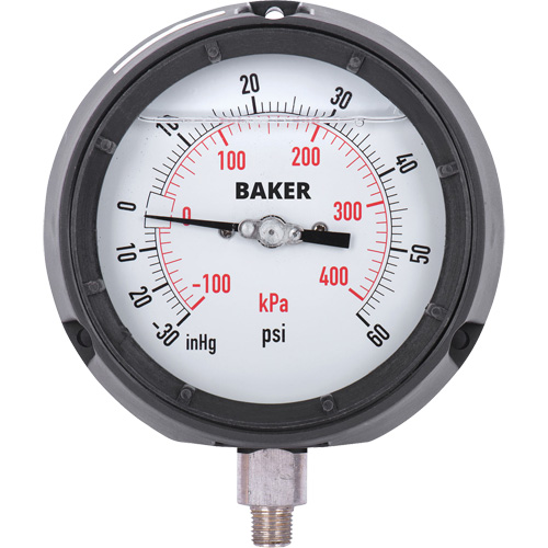 Manom&egrave;tre,  4-1/2", 30"-0-60 psi, Fixation inf&eacute;rieure, Analogique rempli de liquide Helyx Safety & Industrial Supplies