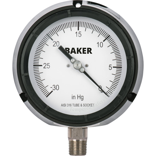 Manom&egrave;tre,  4-1/2", 30" 0 Hg Vac, Fixation inf&eacute;rieure, Analogique rempli de liquide Helyx Safety & Industrial Supplies