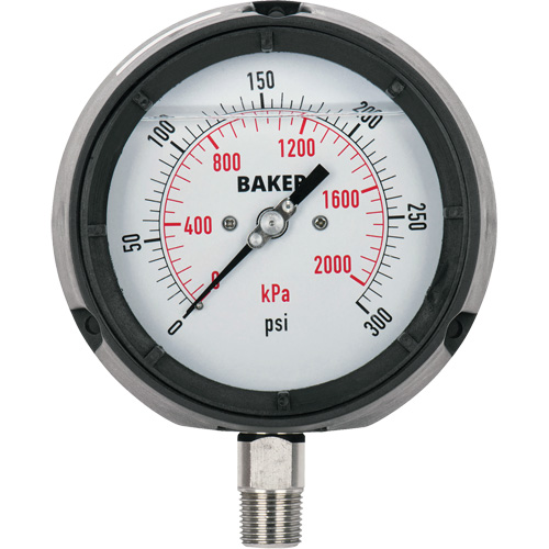 Manom&egrave;tre,  4-1/2", 0 - 15 psi/0 - 100 kPa, Fixation inf&eacute;rieure, Analogique rempli de liquide Helyx Safety & Industrial Supplies