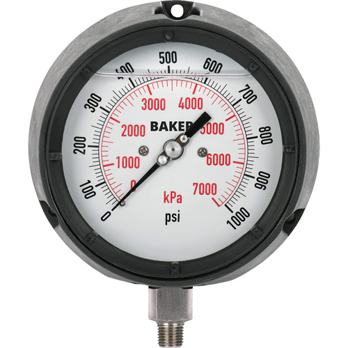 Manom&egrave;tre,  4-1/2", 0 - 1000 psi, Fixation inf&eacute;rieure, Analogique rempli de liquide Helyx Safety & Industrial Supplies
