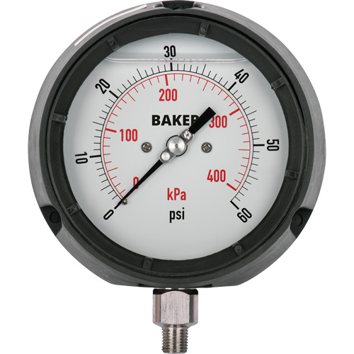Manom&egrave;tre,  4-1/2", 30" 0 Hg Vac, Fixation inf&eacute;rieure, Analogique rempli de liquide Helyx Safety & Industrial Supplies