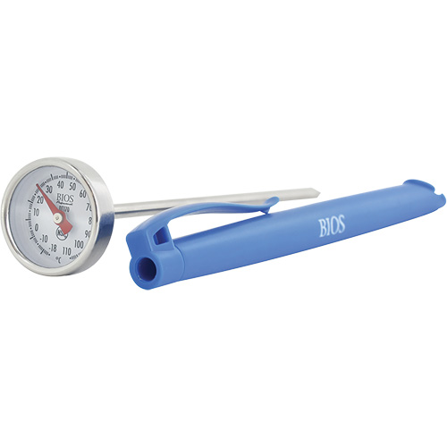 Thermom&egrave;tre &agrave; cadran 1 po/2,5 cm °C seulement avec manchon d'&eacute;talonnage, Contact, Analogique, 0,4-230°F (-18-110°C) Helyx Safety & Industrial Supplies