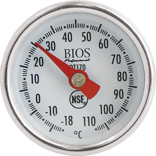 Thermom&egrave;tre &agrave; cadran 1 po/2,5 cm °C seulement avec manchon d'&eacute;talonnage, Contact, Analogique, 0,4-230°F (-18-110°C) Helyx Safety & Industrial Supplies