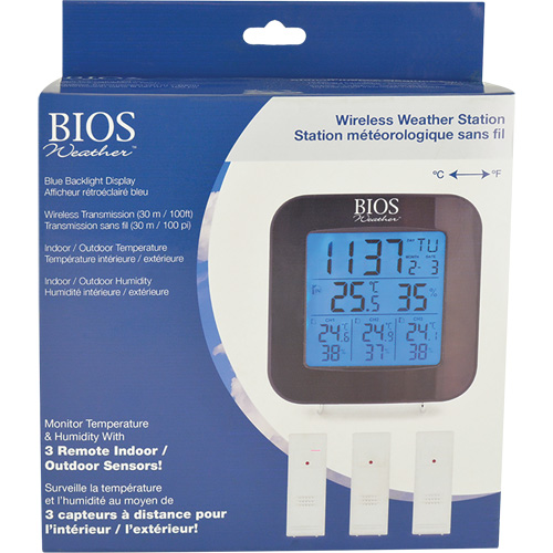 Station m&eacute;t&eacute;orologique sans fil avec 3 capteurs, Sans contact, Num&eacute;rique, 40-158°F (-40-70°C) Helyx Safety & Industrial Supplies