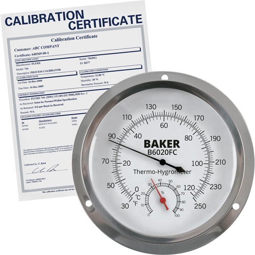 Thermo-hygrom&egrave;tre &agrave; cadran avec certificat ISO, 0,0% - 100% RH, 30 - 250°F (0 - 120°C) Helyx Safety & Industrial Supplies