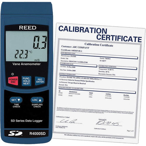 Thermo-an&eacute;mom&egrave;tre avec certificat de calibration, Enregistrement des donn&eacute;es, Gamme de v&eacute;locit&eacute; d'air de 0,4 - 30 m/sec Helyx Safety & Industrial Supplies