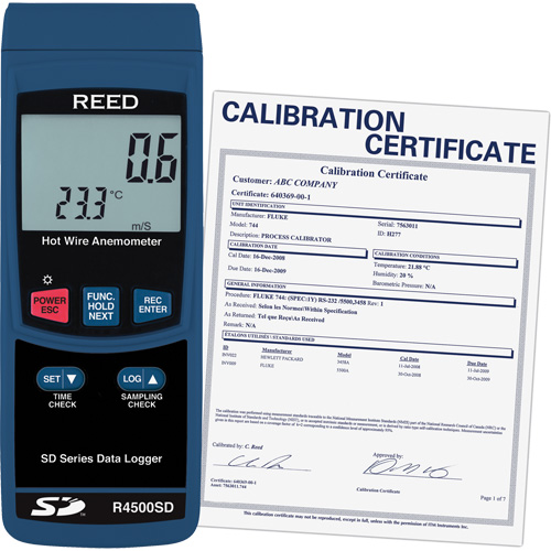 Data Logging Hot Wire Thermo-Anemometer with Calibration Certificate, Data Logging, 0.2 - 25 m/sec Air Velocity Range Helyx Safety & Industrial Supplies