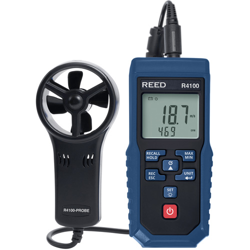 Thermo-an&eacute;mom&egrave;tre &agrave; aube avec volume d'air, Enregistrement des donn&eacute;es, Gamme de v&eacute;locit&eacute; d'air de 0,4 - 30 m/sec Helyx Safety & Industrial Supplies