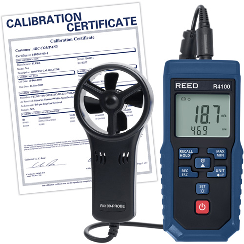 R4100 Vane Thermo-Anemometer with Air Volume with Calibration Certificate, Data Logging, 0.4 - 30 m/sec Air Velocity Range Helyx Safety & Industrial Supplies