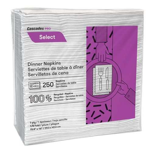 Serviettes de table &agrave; pli 1/8 Pro Select, 1 pli, 15,5" x 16" Helyx Safety & Industrial Supplies