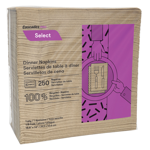 Serviettes de table &agrave; pli 1/8 Pro Select, 1 pli, 15,5" x 16" Helyx Safety & Industrial Supplies