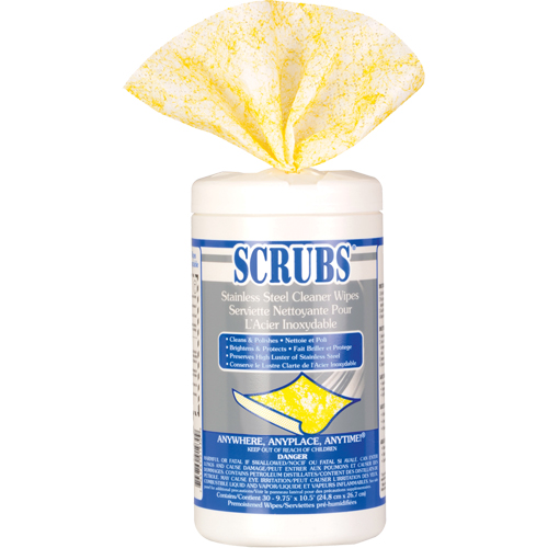 Stainless Steel Cleaner Wipes, 30 Wipes, 10-1/2" x 9-3/4" Helyx Safety & Industrial Supplies
