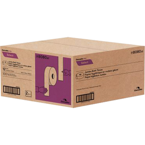 Pro Select Toilet Paper, Jumbo Roll, 2 Ply, 500' Length, White Helyx Safety & Industrial Supplies