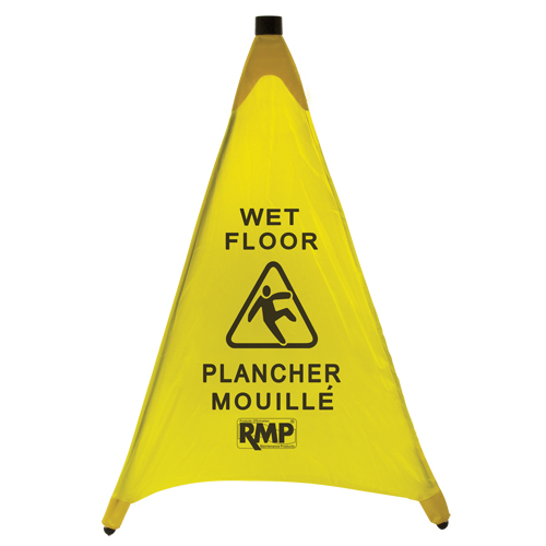 C&ocirc;ne de s&eacute;curit&eacute; &agrave; d&eacute;ploiement pour plancher mouill&eacute;, Bilingue avec pictogramme Helyx Safety & Industrial Supplies