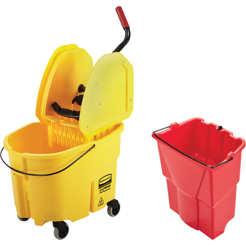 Ensemble de seau pour vadrouille et essoreuse WaveBrake, Pression vers le bas, 8,75 gal. US (35 pintes), Jaune Helyx Safety & Industrial Supplies