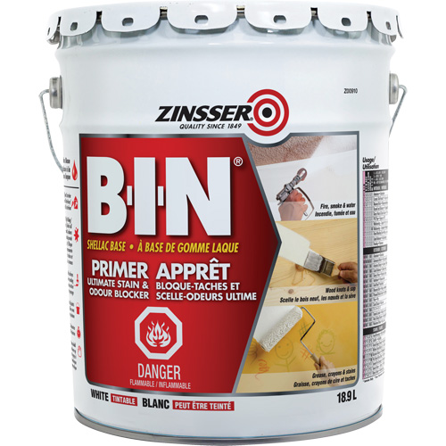 B-I-N&reg; Shellac-Base Sealer Primer, 18.9 L, Pail, Tintable White Helyx Safety & Industrial Supplies