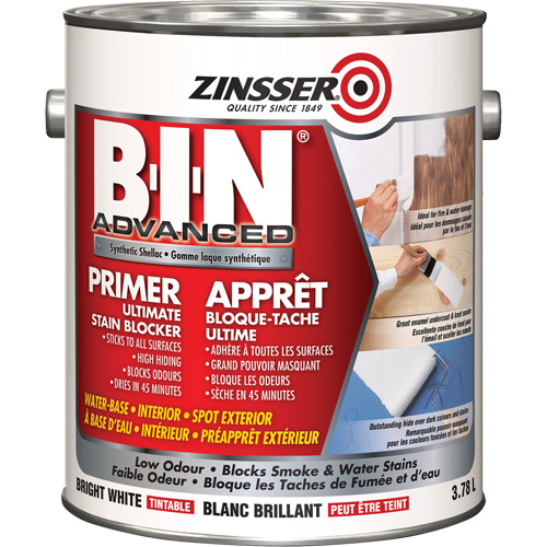 B-I-N&reg; Advanced Synthetic Shellac Based Primer, 3.78 L, Gallon, Tintable Bright White Helyx Safety & Industrial Supplies