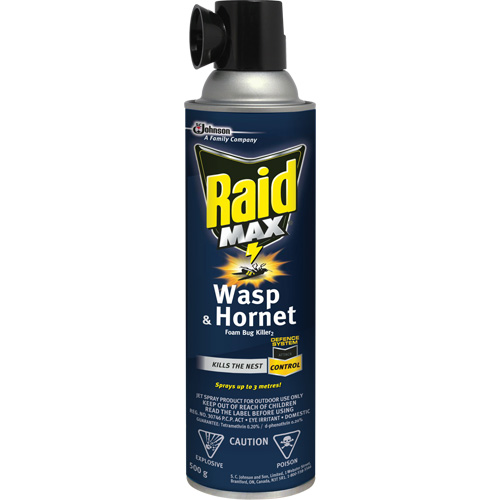 Raid&reg; Max&reg; Wasp & Hornet Foam Bug Killer, 500 g, Aerosol Can, Solvent Base Helyx Safety & Industrial Supplies